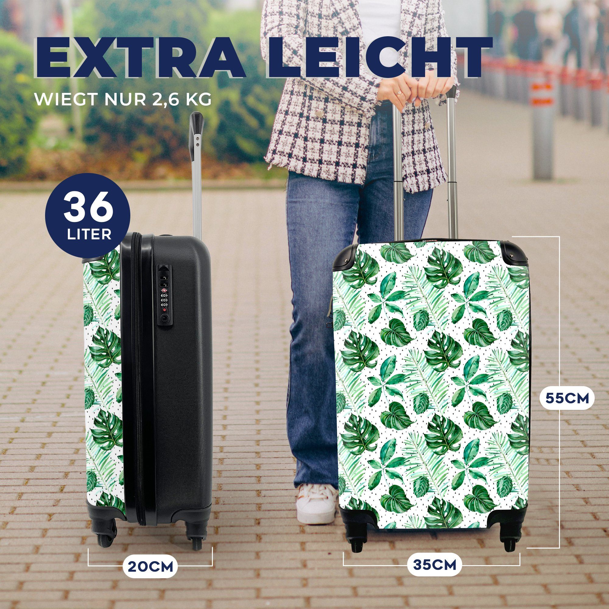 Reisekoffer MuchoWow Reisetasche Handgepäckkoffer mit Blatt Vintage - Ferien, Rollen, Handgepäck Trolley, 4 - Pflanzen, rollen, für