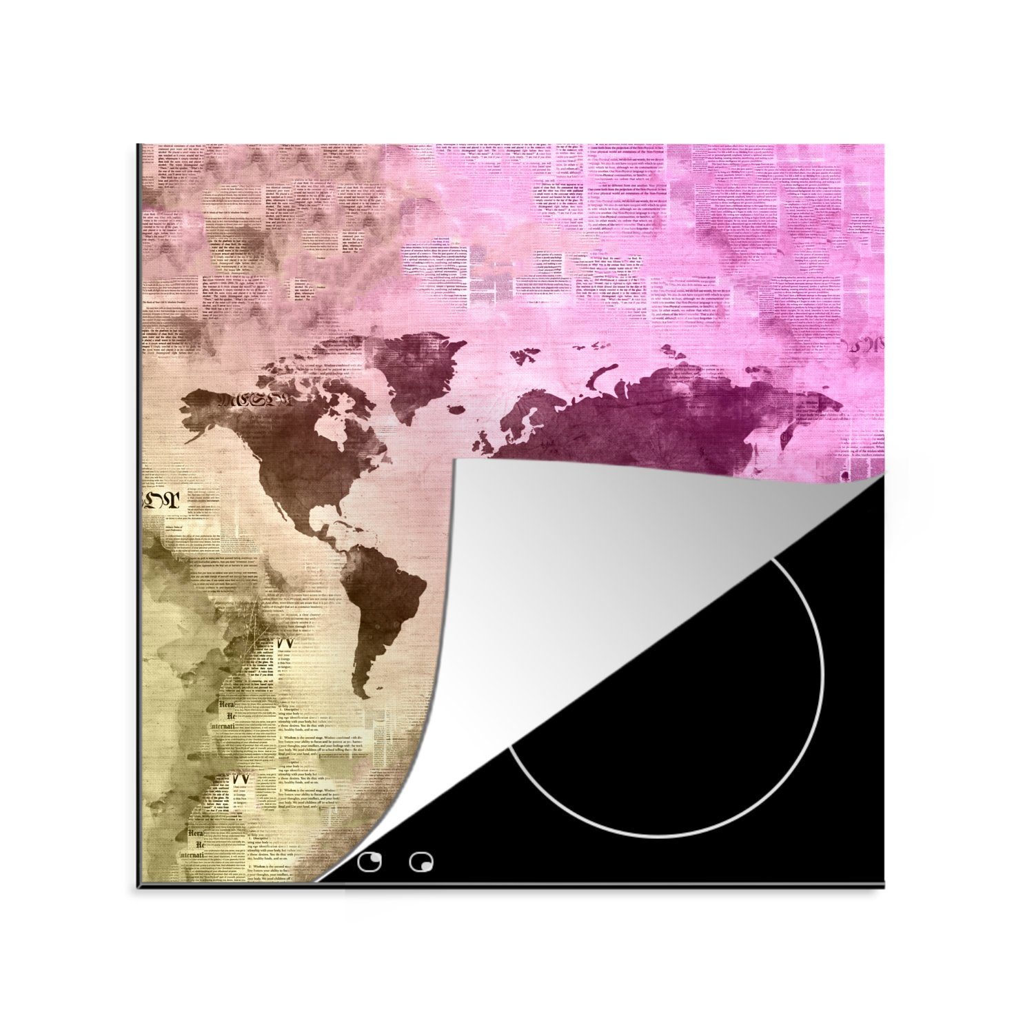 Zeitungen, Herdblende-/Abdeckplatte (1 Farben tlg), cm, Ceranfeldabdeckung, 78x78 küche - MuchoWow - Arbeitsplatte Vinyl, für Weltkarte