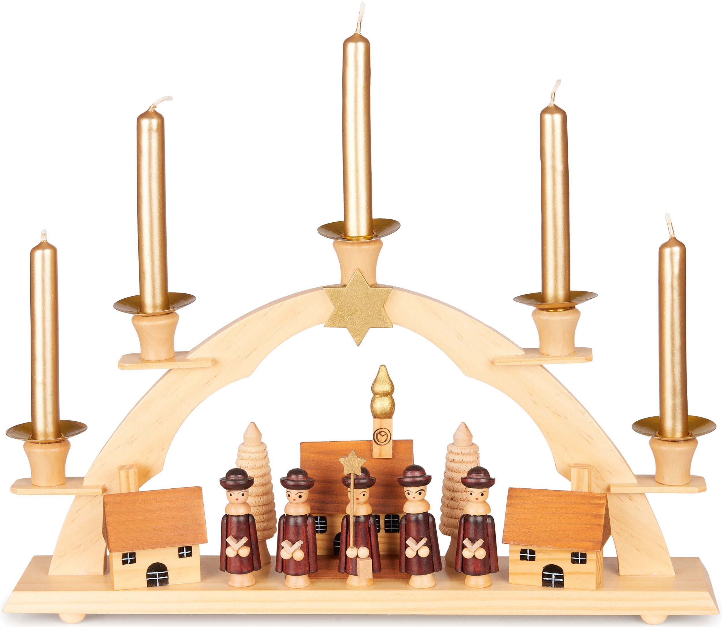 BRUBAKER Lichterbogen Schwibbogen für Kerzen - Sternsinger - traditioneller Lichterbogen (1-tlg), 32 cm Weihnachtsbogen - Weihnachtsdeko Kerzenbogen Kerzenhalter