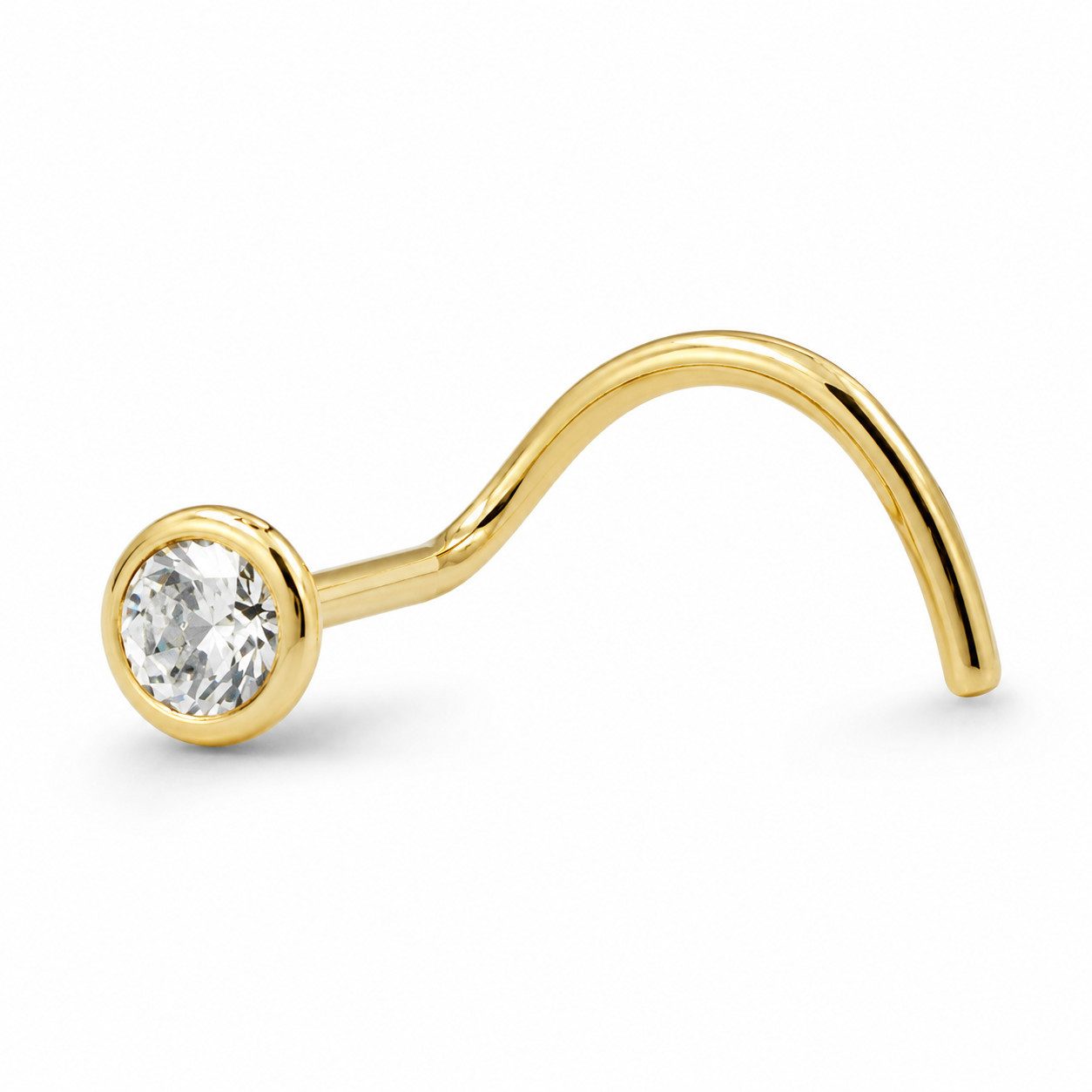 Nasenpiercing Nasenstecker 2,5 mm Zirkonia rund 375 Gold 9 Karat Gelbgold Spirale