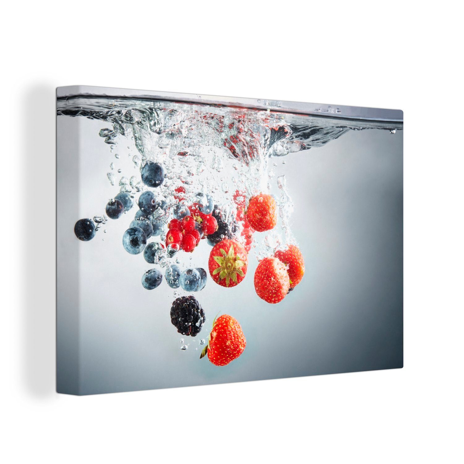 OneMillionCanvasses® Leinwandbild Rot - Obst - Wasser, (1 St), Wandbild Leinwandbilder, Aufhängefertig, Wanddeko, 30x20 cm | Leinwandbilder