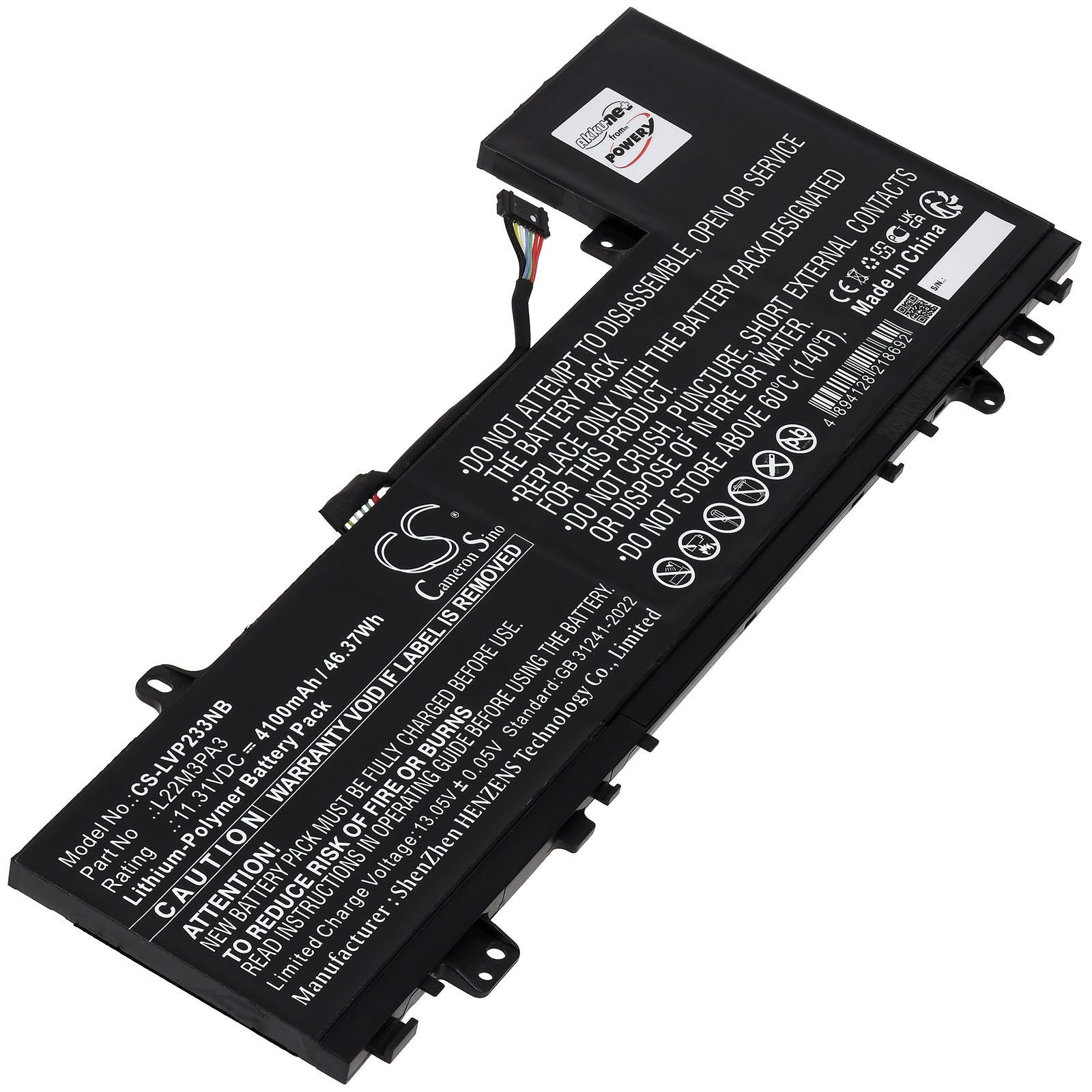 Powery Akku für Lenovo IdeaPad Slim 5 14ABR8 82XE002VAX Laptop-Akku 4100 mAh (11.31 V)