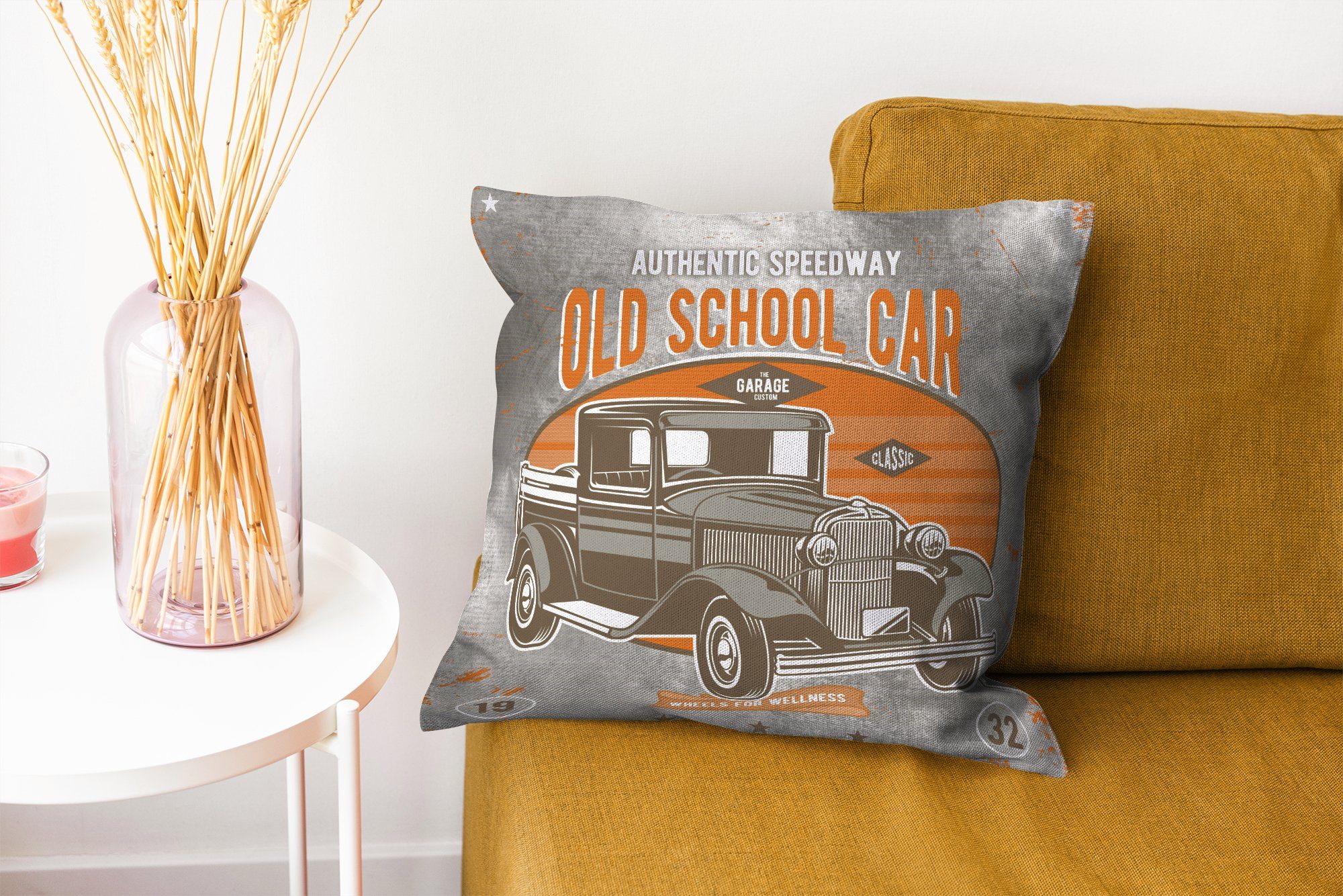 Deko, Dekokissen für - mit Mancave Wohzimmer, - - Füllung MuchoWow Auto Schlafzimmer, Retro Sofakissen Zierkissen Oldtimer,