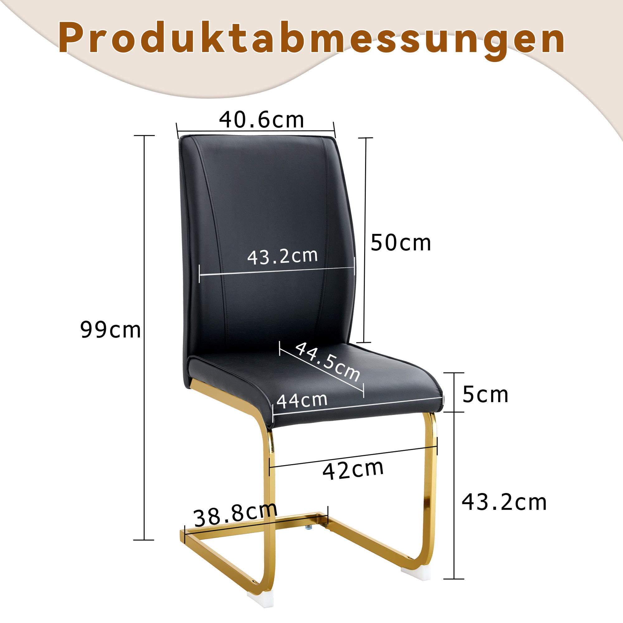 JUFU Esszimmerstuhl mit Freischwinger-Gestell, ergonomischer Wohnzimmerstuhl aus PU (2 St), Moderner Designstuhl für Zuhause & Arbeitsbereich
