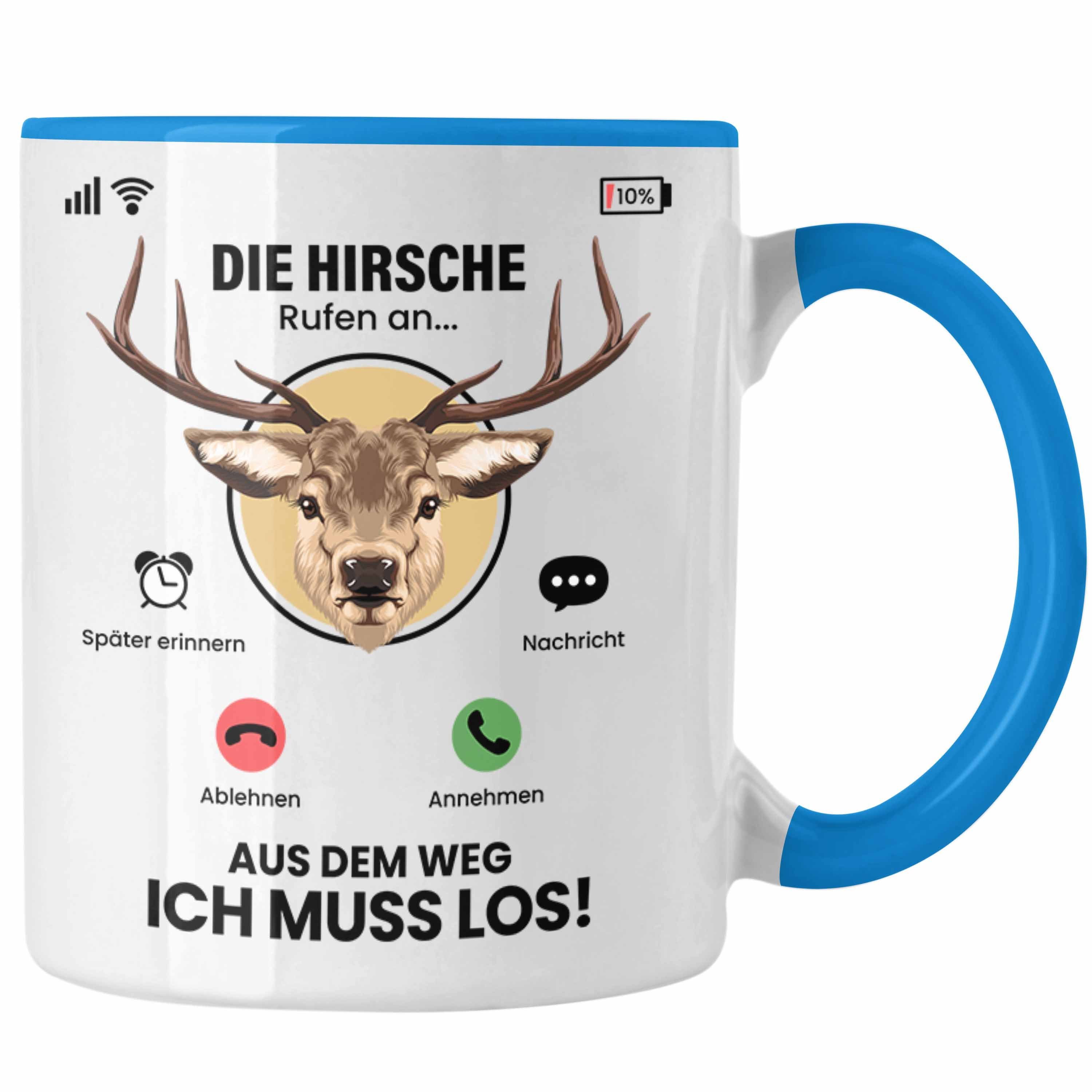Trendation Tasse Die Hirsche Rufen An Tasse Geschenk für Hirsche Züchter Besitzer Gesch Blau