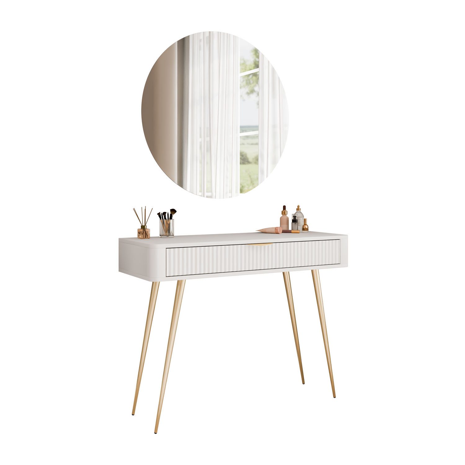 Lookway Schminktisch SCARLETT mit rundem LED-Spiegel (1x Konsolentische 1x günstig online kaufen