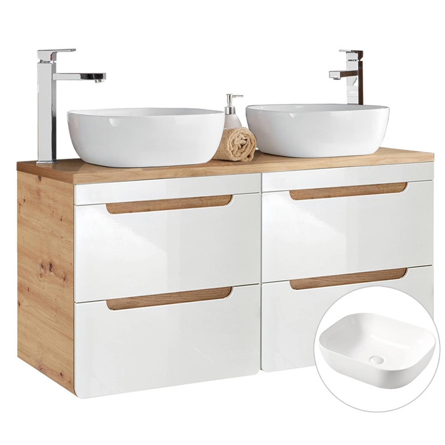 Lomadox Doppelwaschtisch »LUTON-56«, Badezimmer Waschtisch mit