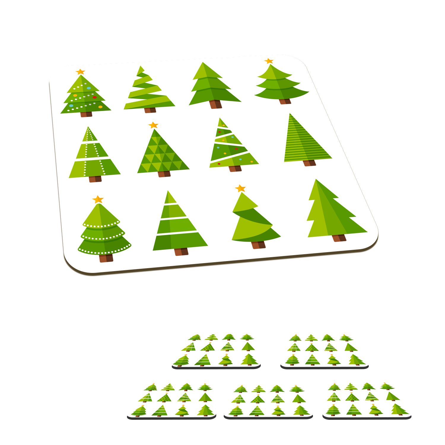 MuchoWow Glasuntersetzer Muster - Weihnachtsbaum, Zubehör für Gläser, 6-tlg., Glasuntersetzer, Tischuntersetzer, Korkuntersetzer, Untersetzer, Tasse