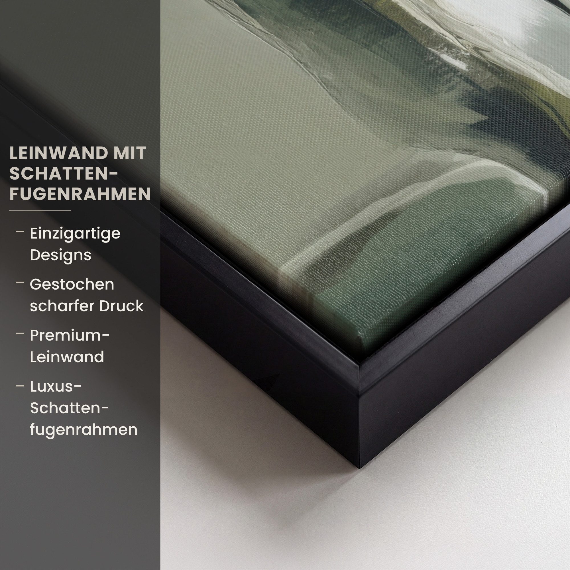 OneMillionCanvasses® Leinwandbild mit Rahmen - Natur - Abstrakt - Grün - Pinselstriche, Fotodruck (1 St), Leinwand Bilder Klein, Wand Dekoration Aesthetic 20x20 – Bild 3 von 5