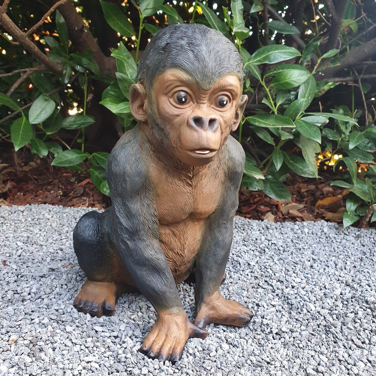 Zunge und wetterfest Gorilla Figur strengt sitzt die Baby 32 Gartenfigur cm Aspinaworld