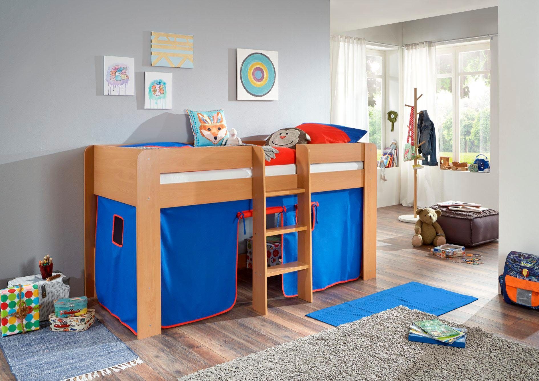 Relita Hochbett Andi mit Rolllattenrost und Vorhang, mit Leiter, pflegel. Dekor Oberfläche