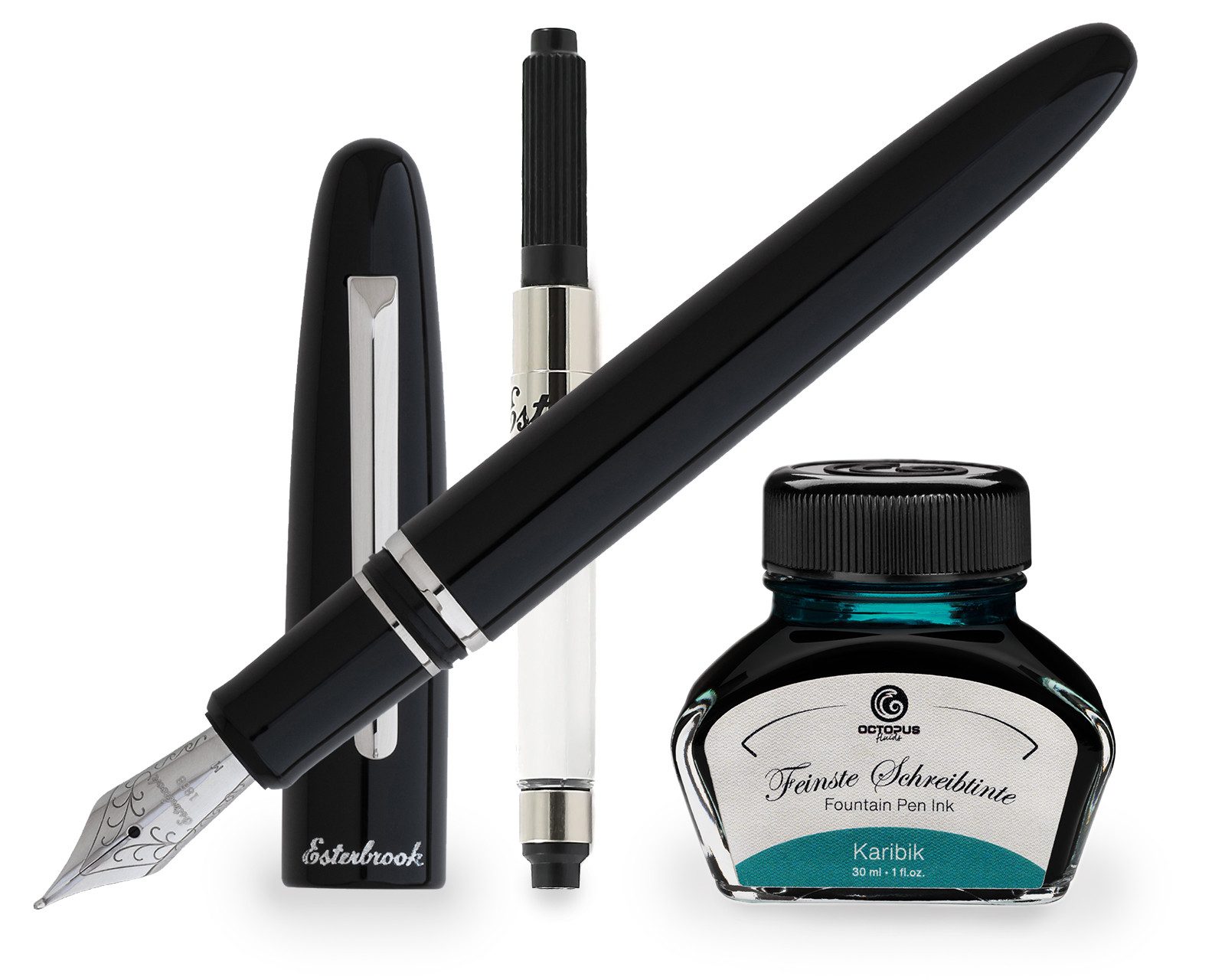 OCTOPUS Füllfederhalter Esterbrook Estie Ebony Palladium Füllhalter mit Tinte, (Füller mit Schreibtinte, 2-tlg., Karibik)