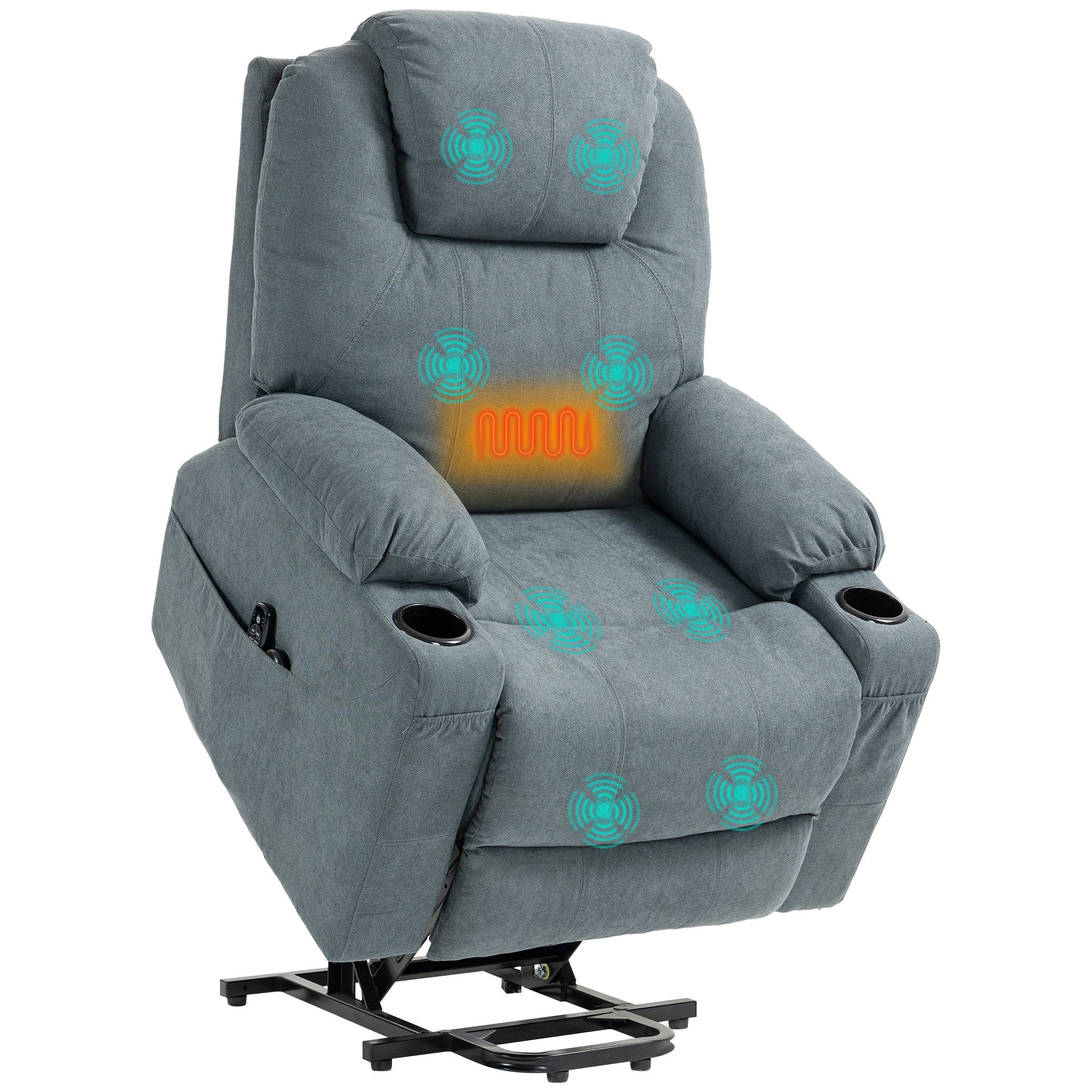 BAYMATE Massagesessel Massagesessel Aufstehhilfe Seniorensessel, 8 Massagepunkte (Seitentaschen, Fernbedienung, 90L x 101B x 107 cm, Grau)