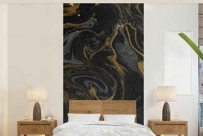 MuchoWow Fototapete Marmor - Textur - Grau - Gold - Marmoroptik - Luxus, Matt, bedruckt, (2 St), Vliestapete für Wohnzimmer Schlafzimmer Küche, Fototapete