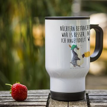 Mr. & Mrs. Panda Thermobecher Pinguin Bier - Weiß - Geschenk, Thermotasse, Feierabend, Oktoberfest, Edelstahl, Einzigartige Motive