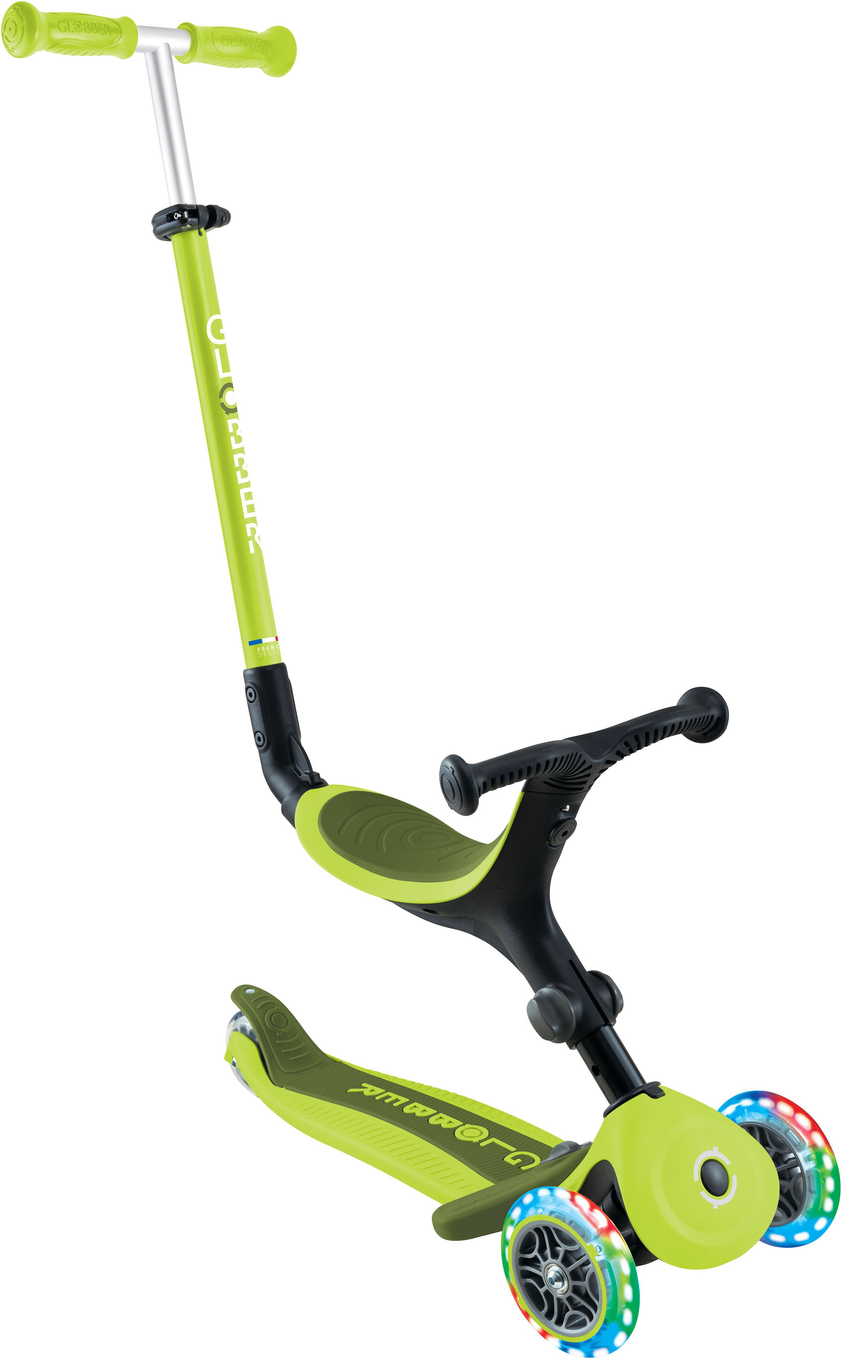 Globber Tretroller GO-UP ACTIVE LIGHTS mit Leuchtrollen, Dreirad, Laufrad und Scooter