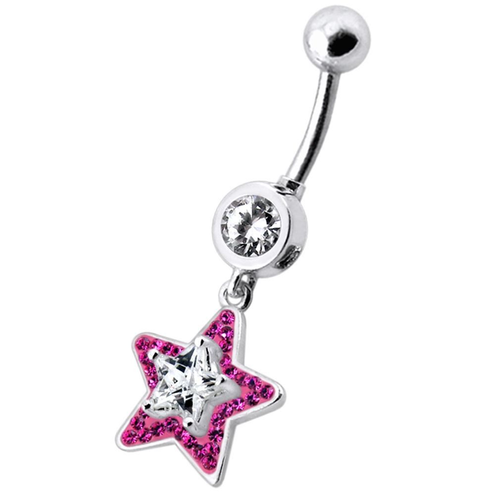 Karisma Schmuck Bauchnabelpiercing Silber 925 Anhänger Nabel Stecker Stern /Zirkonia
