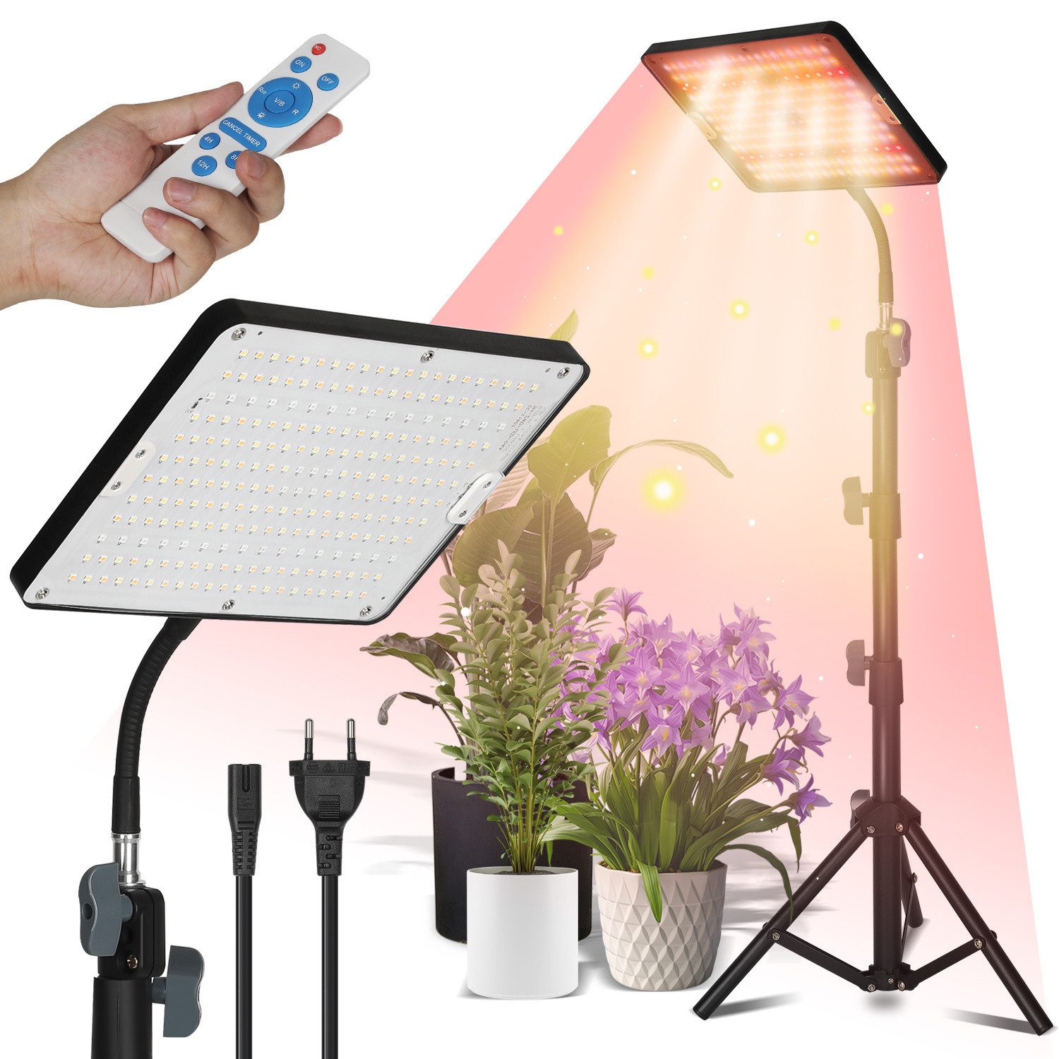 Clanmacy Pflanzenlampe LED Vollspektrum mit Ständer, Höhenverstellbar, Zeitschaltuhr 4/8/12H, Höhenverstellbar