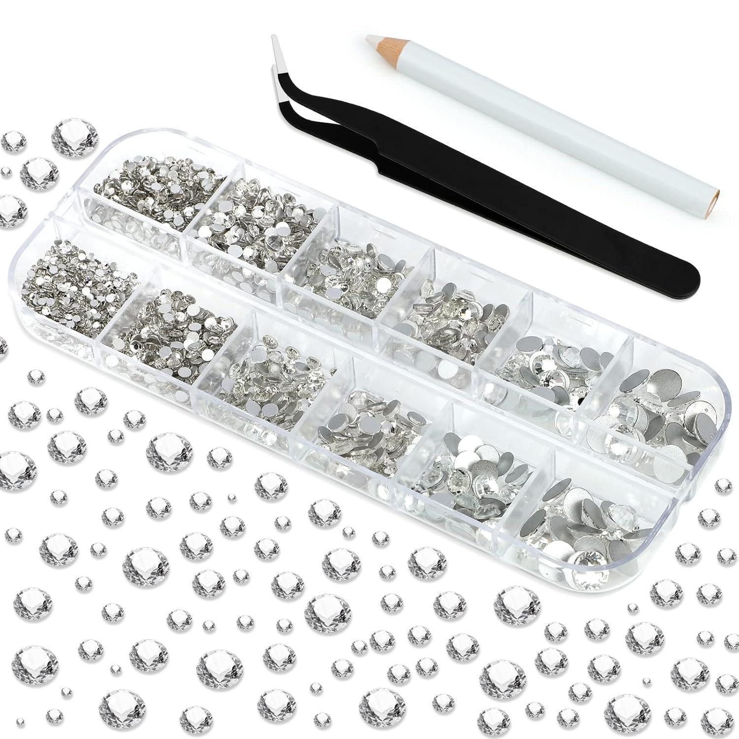 LuxusKollektion Bastelperlen 2150 Stück Strasssteine Set für Nagel Kunst, Kleidung - 6 Größen