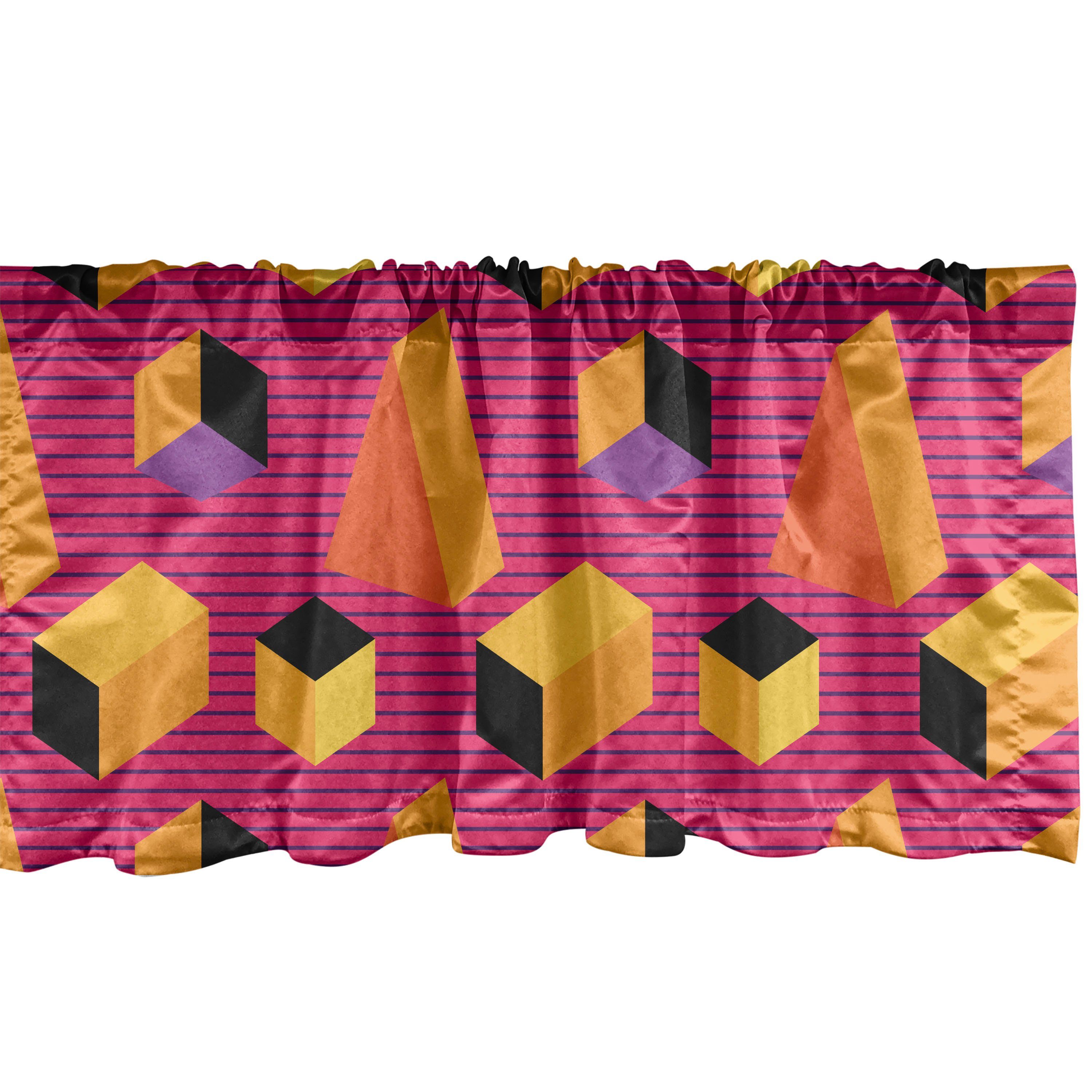 Scheibengardine Vorhang Volant für Küche Schlafzimmer Dekor mit Stangentasche, Abakuhaus, Microfaser, Abstrakt Sommer-Tone 80er Geometric