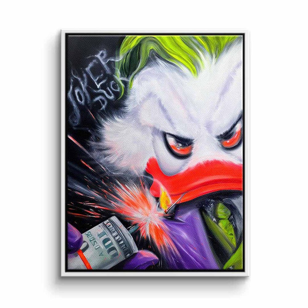 Art Duck Motivationsbild Joker - by Leinwandbild, weißer - Rahmen Premium Viqa DOTCOMCANVAS® designed