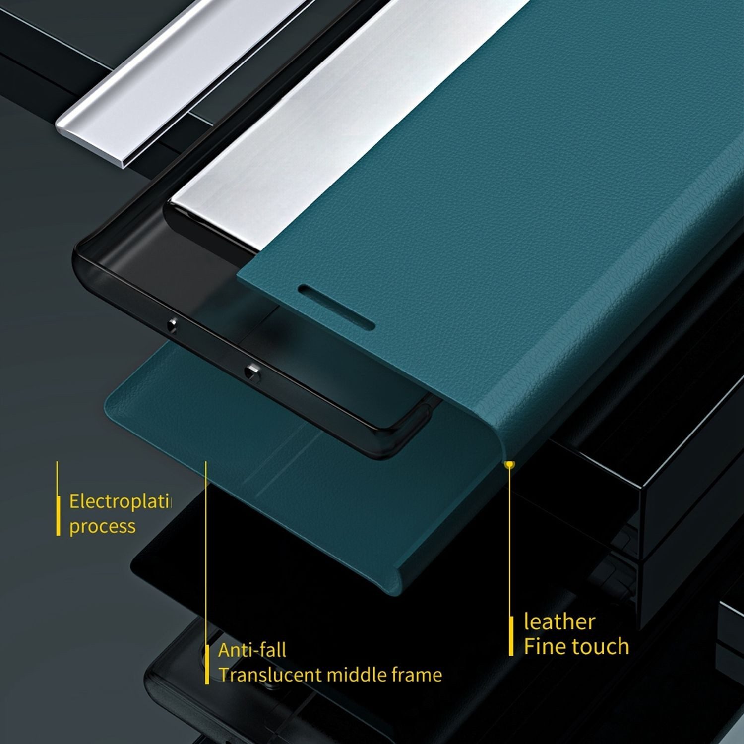 Wigento Smartphone-Hülle Für Xiaomi Redmi Note 14 5G Electroplated Kunstleder Hülle Schwarz, Seiten-Elektroplattierung, Flip-Stand, Adsorptionsfunktion