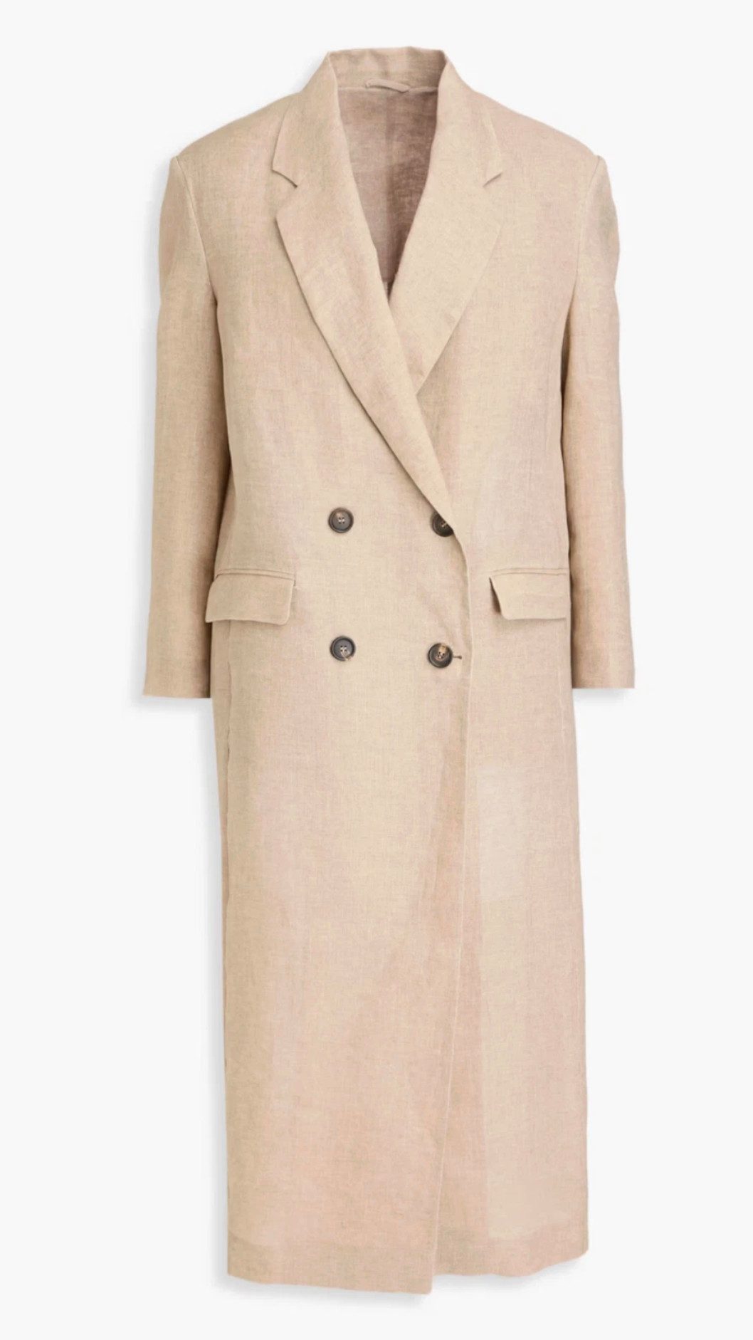 BRUNELLO CUCINELLI Langmantel Doppelreihiger Leinenmantel mit Perlenverzierung Mantel Parka S Luxuriöse Leinenqualität mit natürlicher Struktur