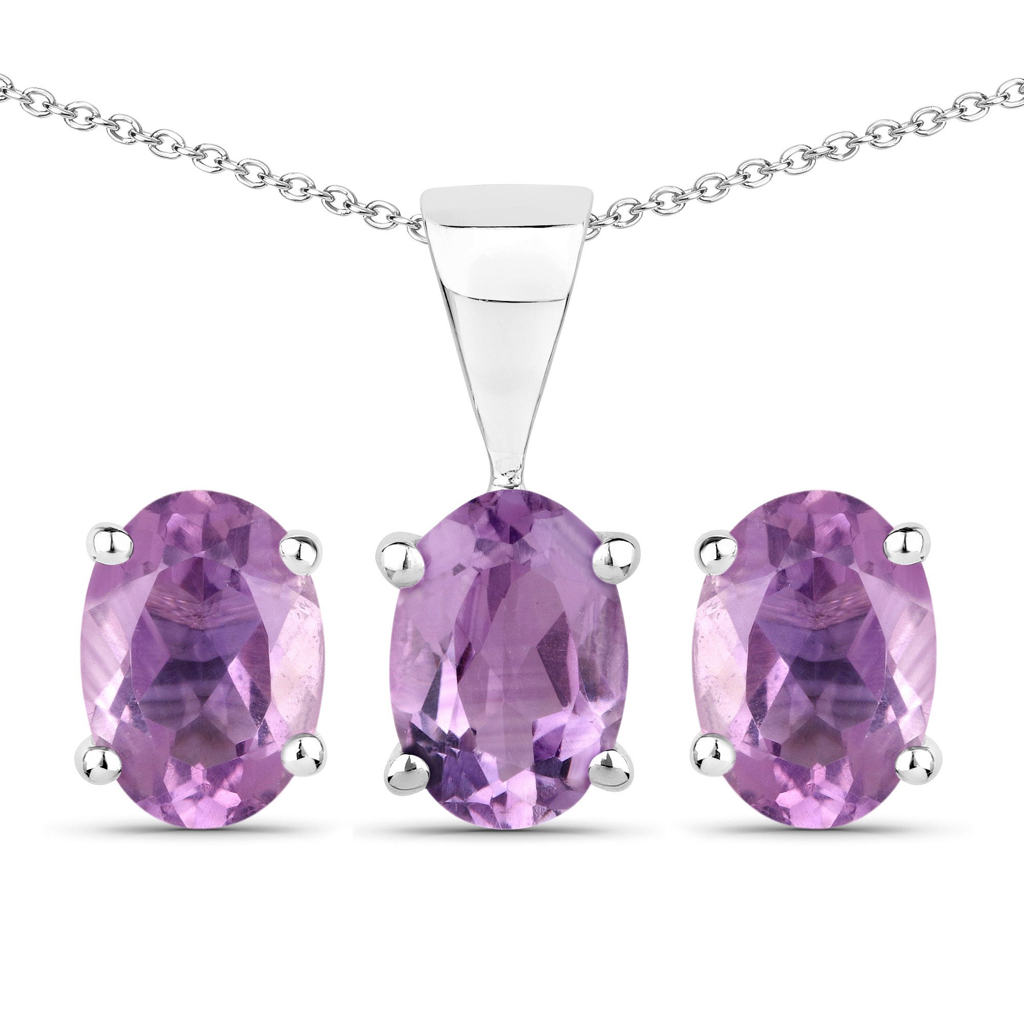 Vira Jewels Paar Ohrstecker Silber 925 rhodiniert Ohrringe und Halskette mit echtem Amethyst