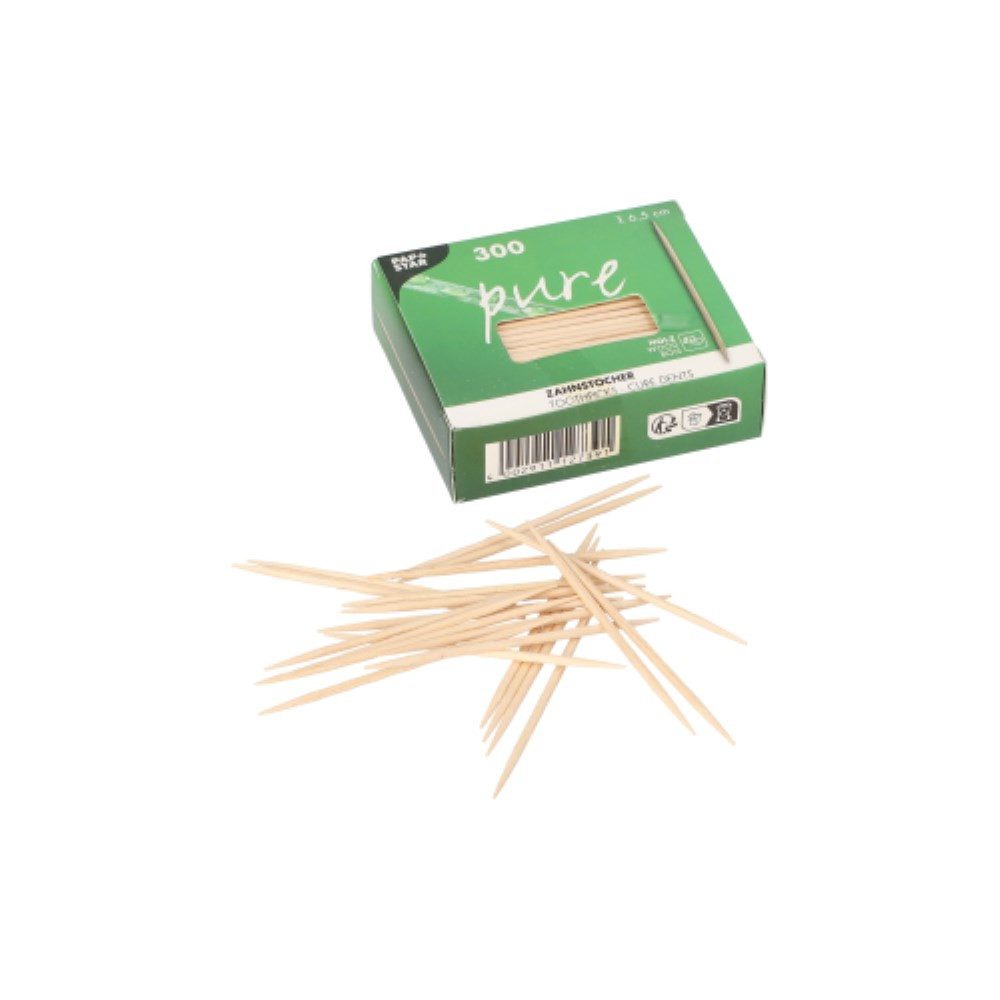 PAPSTAR Zahnstocherspender 300 Zahnstocher, Holz "pure" rund 6,5 cm