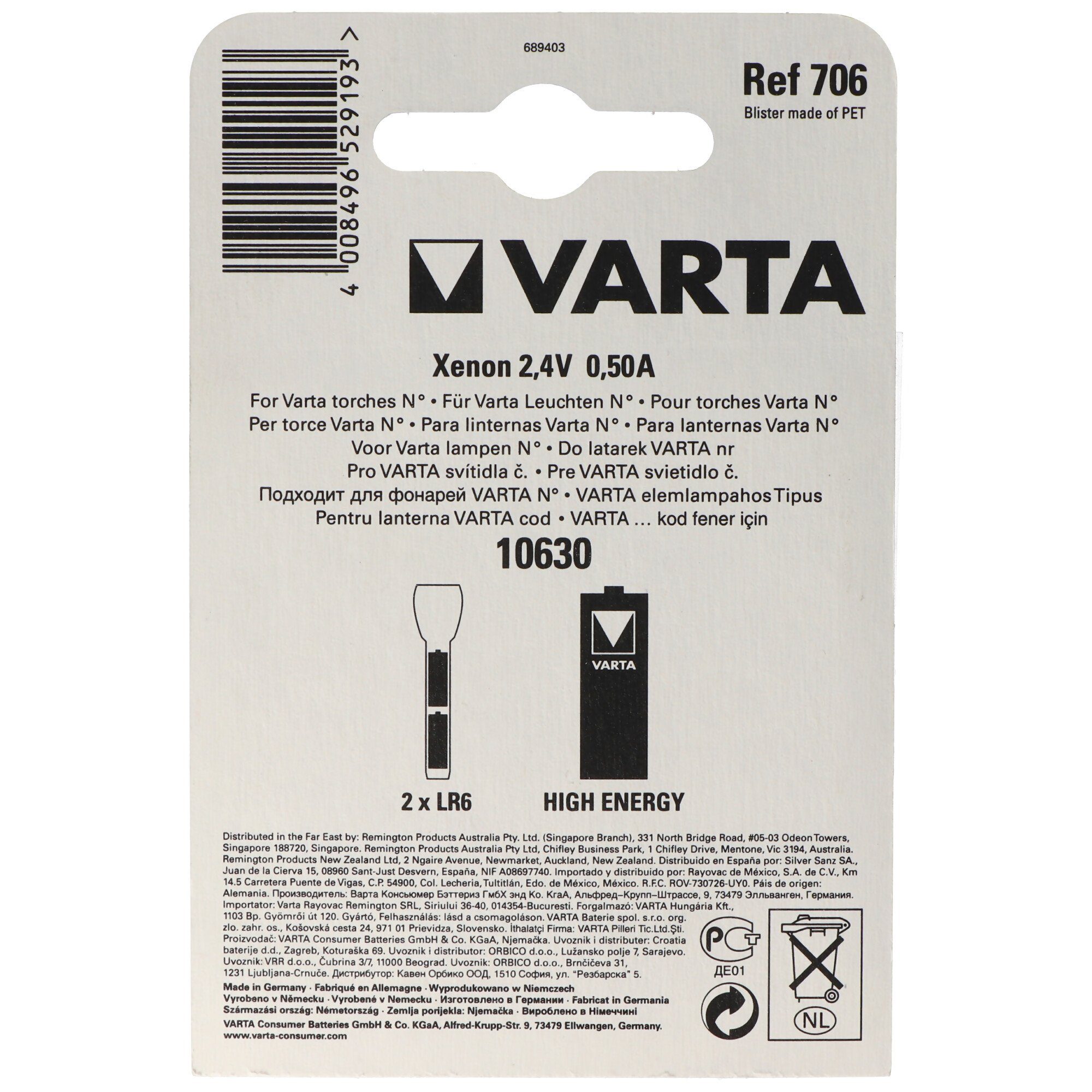 VARTA Varta 00706000402 Taschenlampe 706, Ersatzbirnchen LED Varta