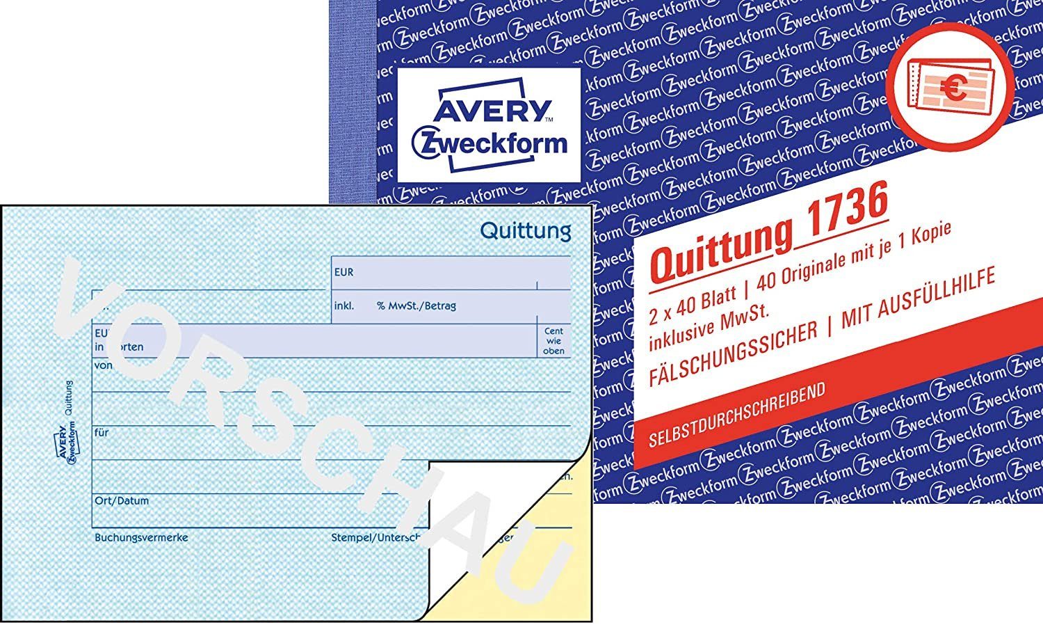 Avery Zweckform Formularblock AVERY Zweckform Formularbuch "Quittung", SD, A6 quer