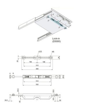 SO-TECH® Auszug Verriegelungsgriff D3000 Lock-in für Schubladenbreite 1122 - 1622 mm