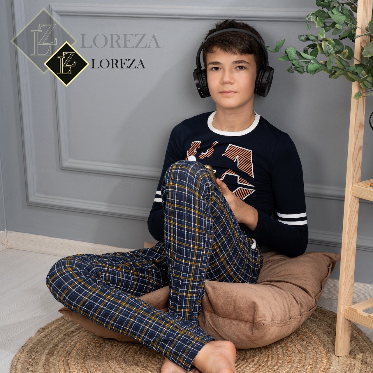 LOREZA Pyjama - Langarm 2 Baumwolle Basketball tlg) Schlafanzug zweiteiliger (Set, Jungen