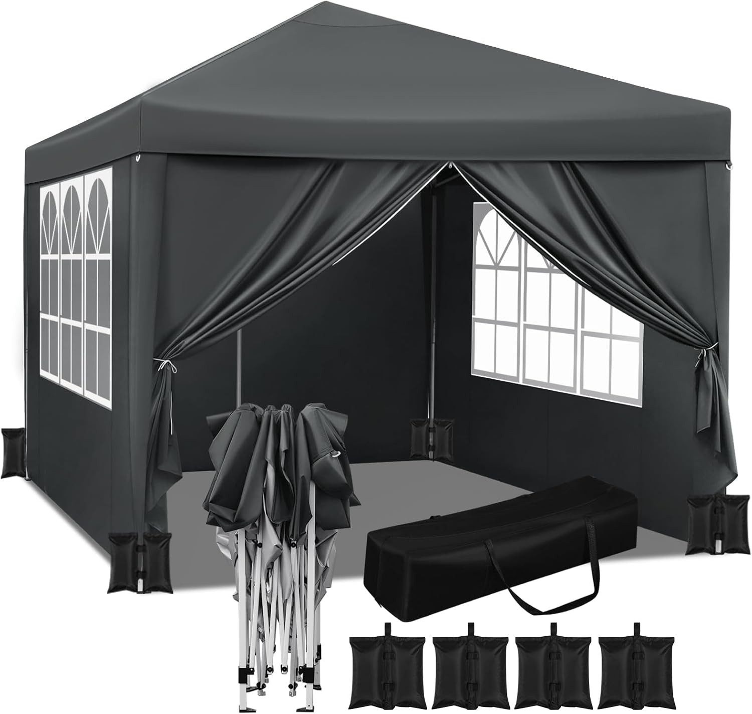Woltu Pavillon, mit 4 Seitenteilen, Faltpavillon 3x3m, mit 4 Seitenteilen und 4 Sandsäcke