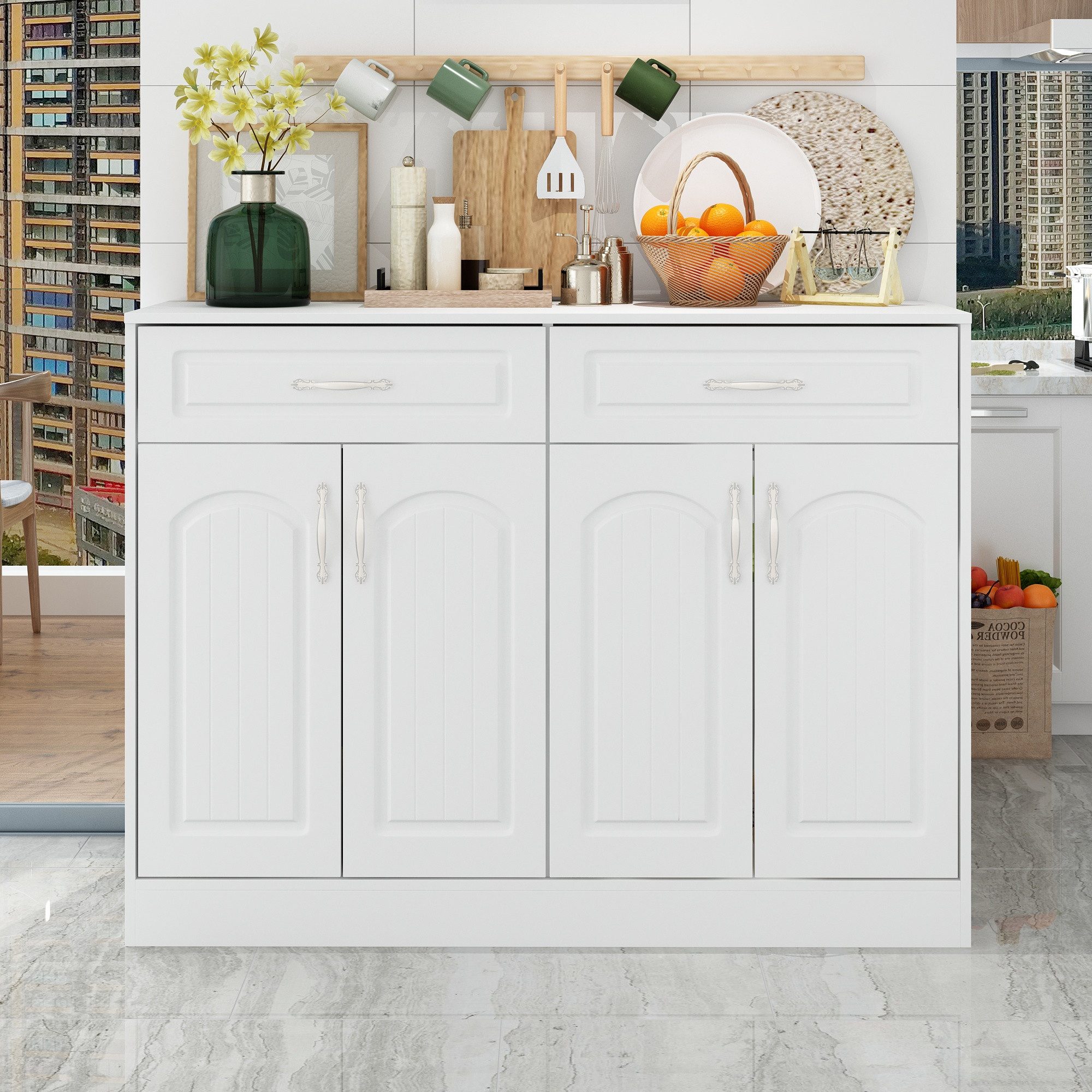 FUFU&GAGA Sideboard 4-türiger Aufbewahrungsschrank mit 1 günstig online kaufen