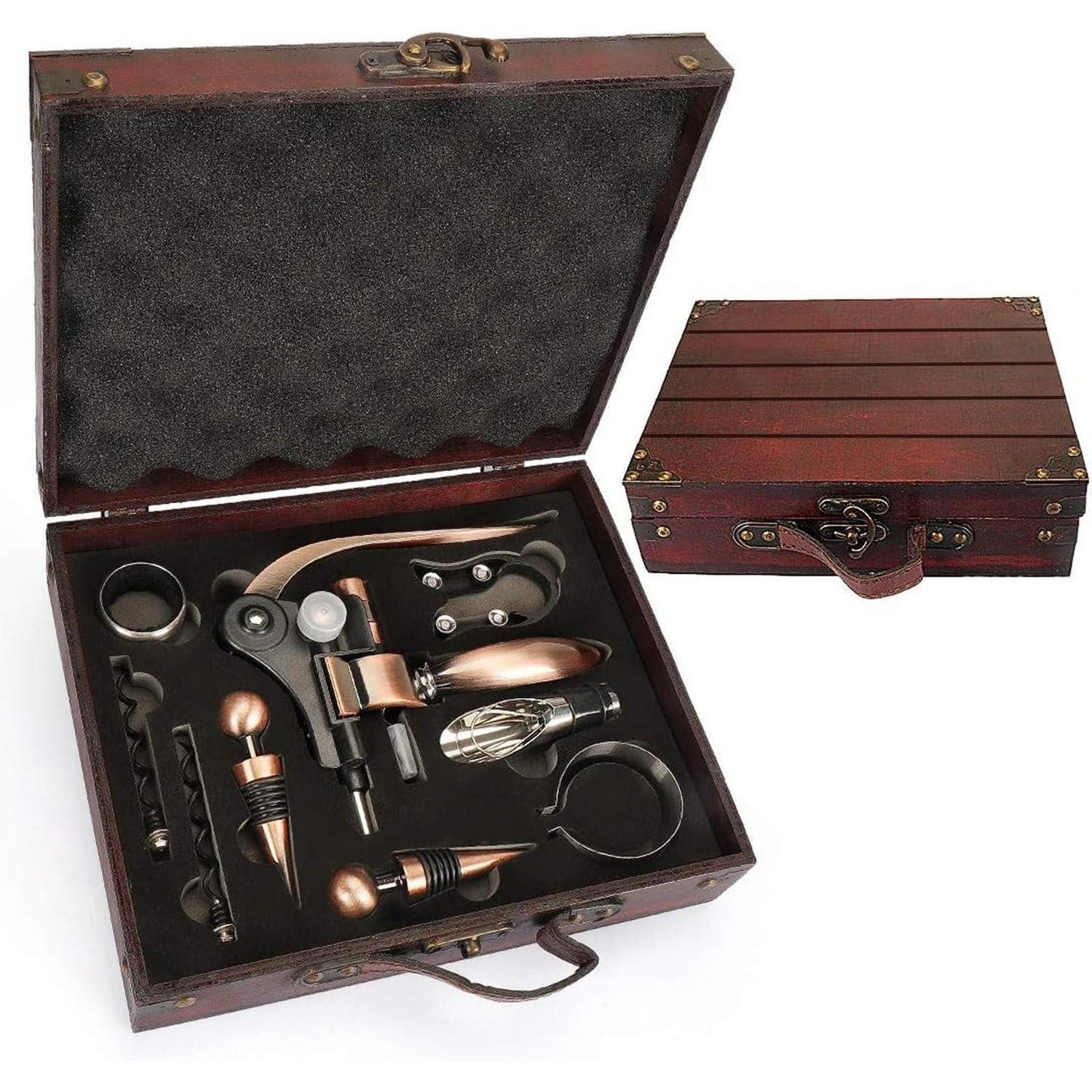 LuxusKollektion Sommelier-Set Wein Sommelier Set Holzkiste Vintage