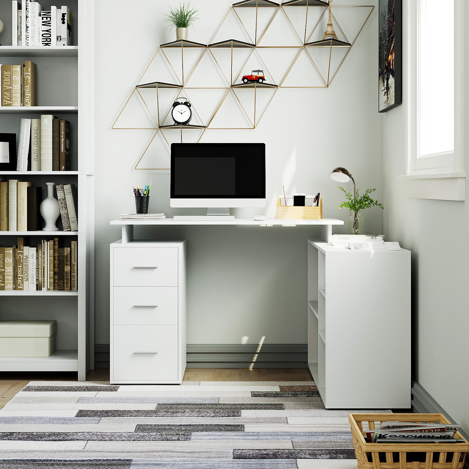 Homfa Schreibtisch L-förmiger Computertisch, Eckschreibtisch mit Schubladen günstig online kaufen