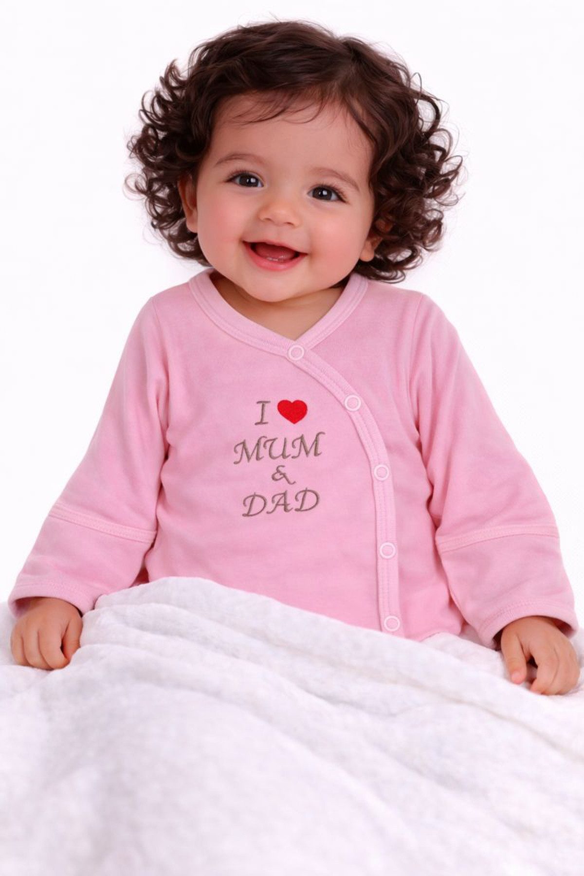 Body Wickelbody mit Kratzschutz Baby Langarmbody in Rosa bestickt