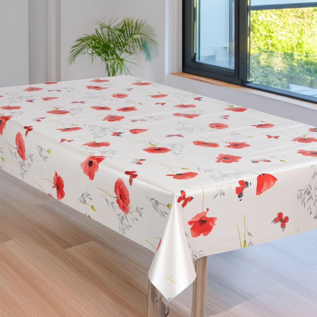laro Tischdecke Wachstuch-Tischdecke Gartentischdecke Mohnblume Rot günstig online kaufen