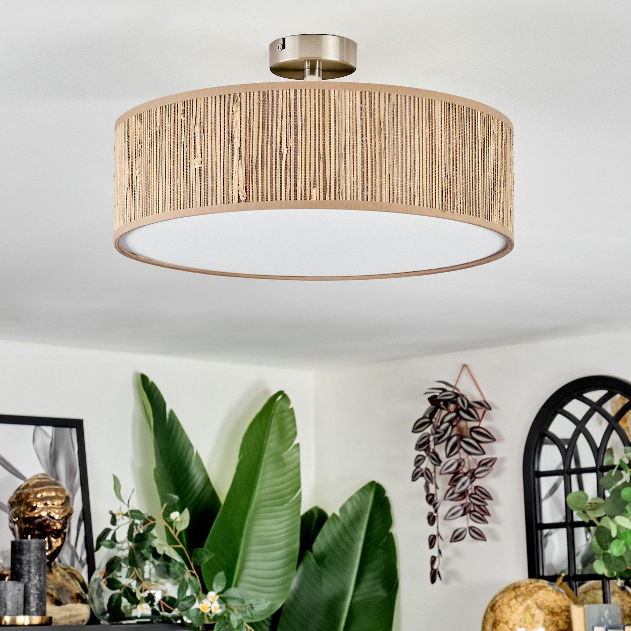 hofstein Deckenleuchte Deckenlampe aus Metall/Binsenstroh/Stoff/Kunststoff günstig online kaufen