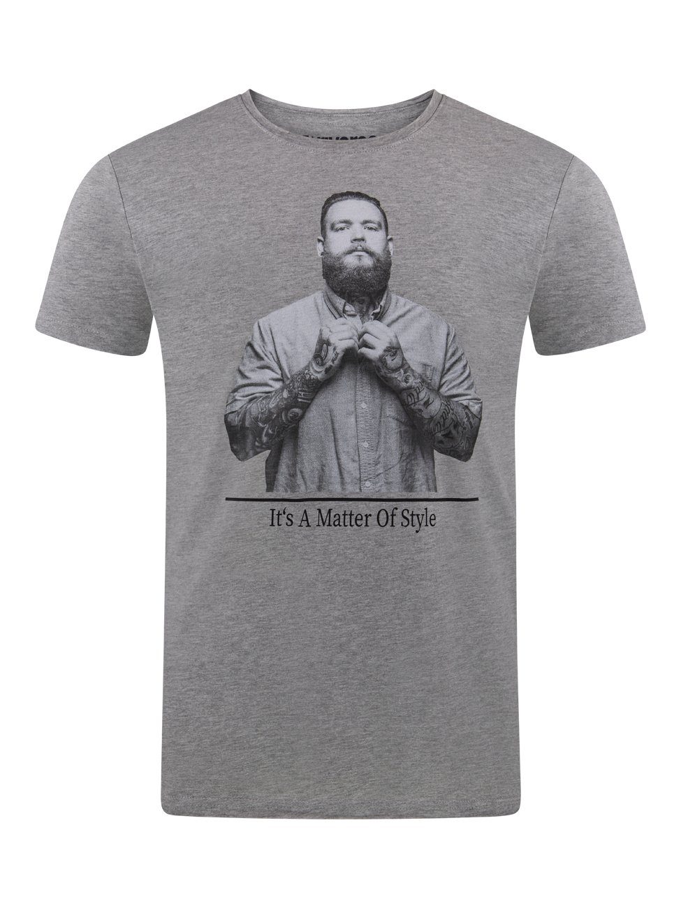 T-Shirt Rundhalsausschnitt Kurzarm Grey Fit Herren Light (1-tlg) mit Regular Shirt Fotoprintshirt Tee riverso RIVHarald (23200)