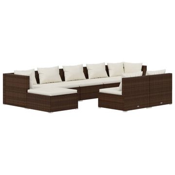 vidaXL Gartenlounge-Set 9-tlg. Garten-Lounge-Set mit Kissen Braun Poly Rattan, (1-tlg)