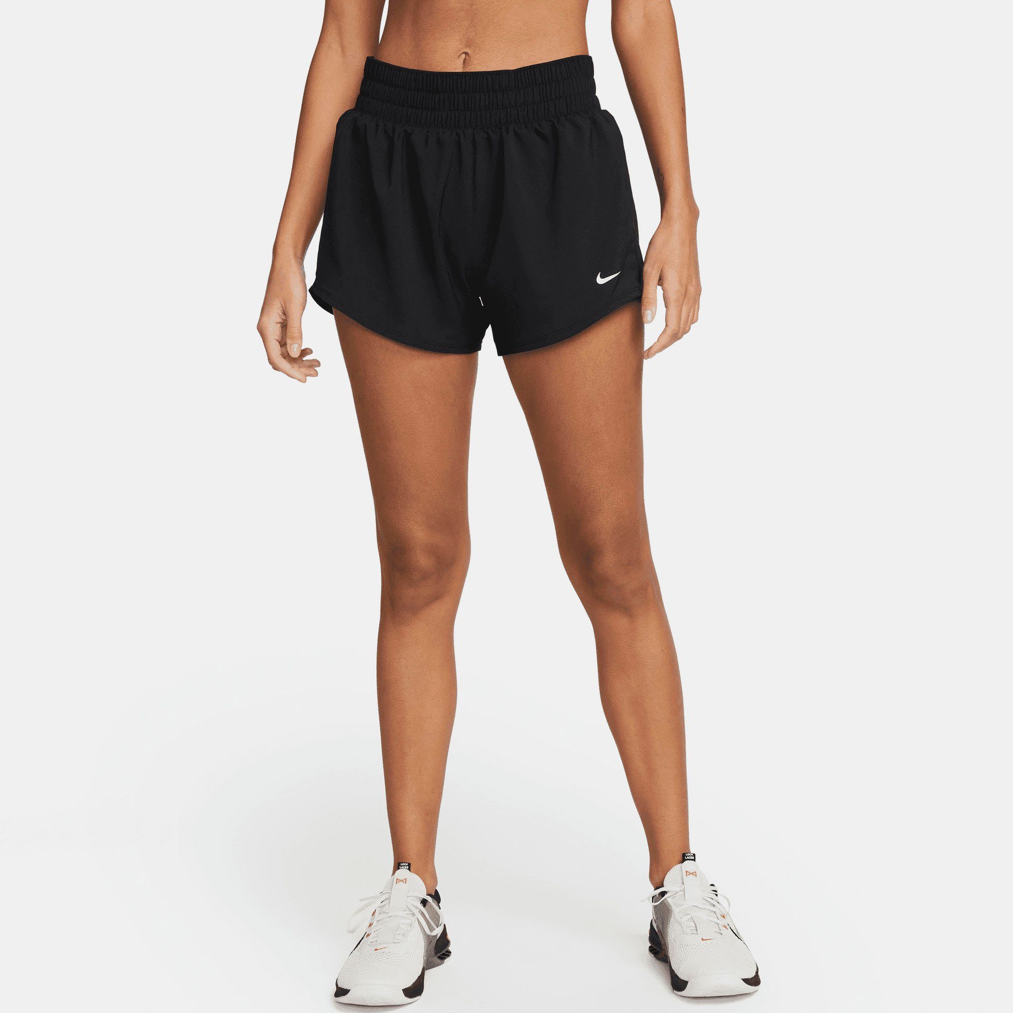 Nike Trainingsshorts DRI-FIT BLACK/REFLECTIVE MID-RISE SHORTS WOMEN'S SILV BRIEF-LINED ONE