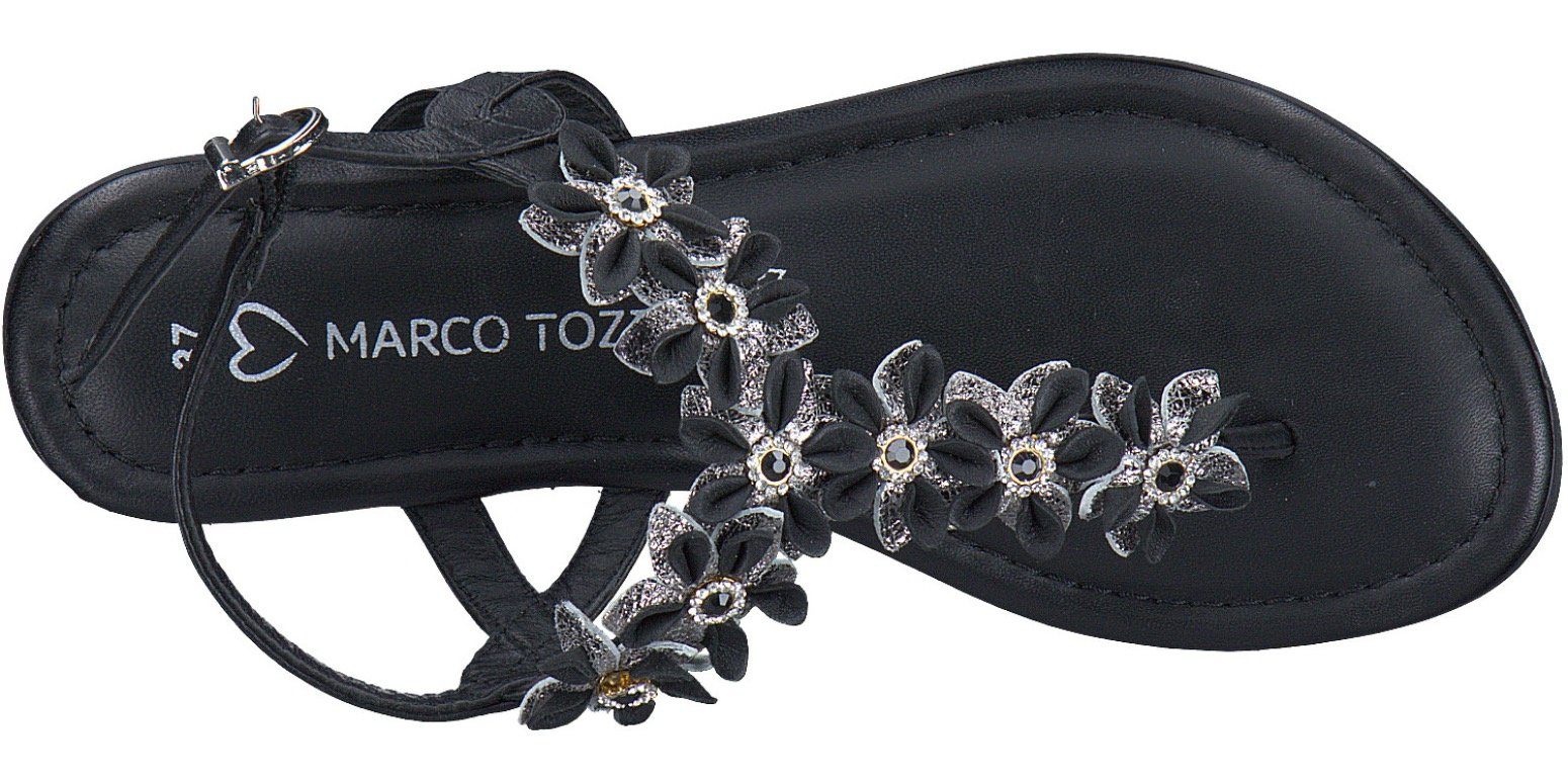 MARCO TOZZI schwarz aufwendiger Sandale Blütenverzierung mit