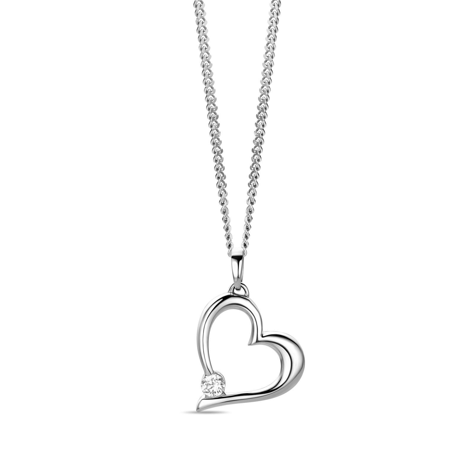 Miore Kette mit Anhänger MIN950ZN - Herz mit 1 Zirkonia Stein und aus 9 Karat 375 Weißgold, Damen Halskette Sterling Silber 45cm