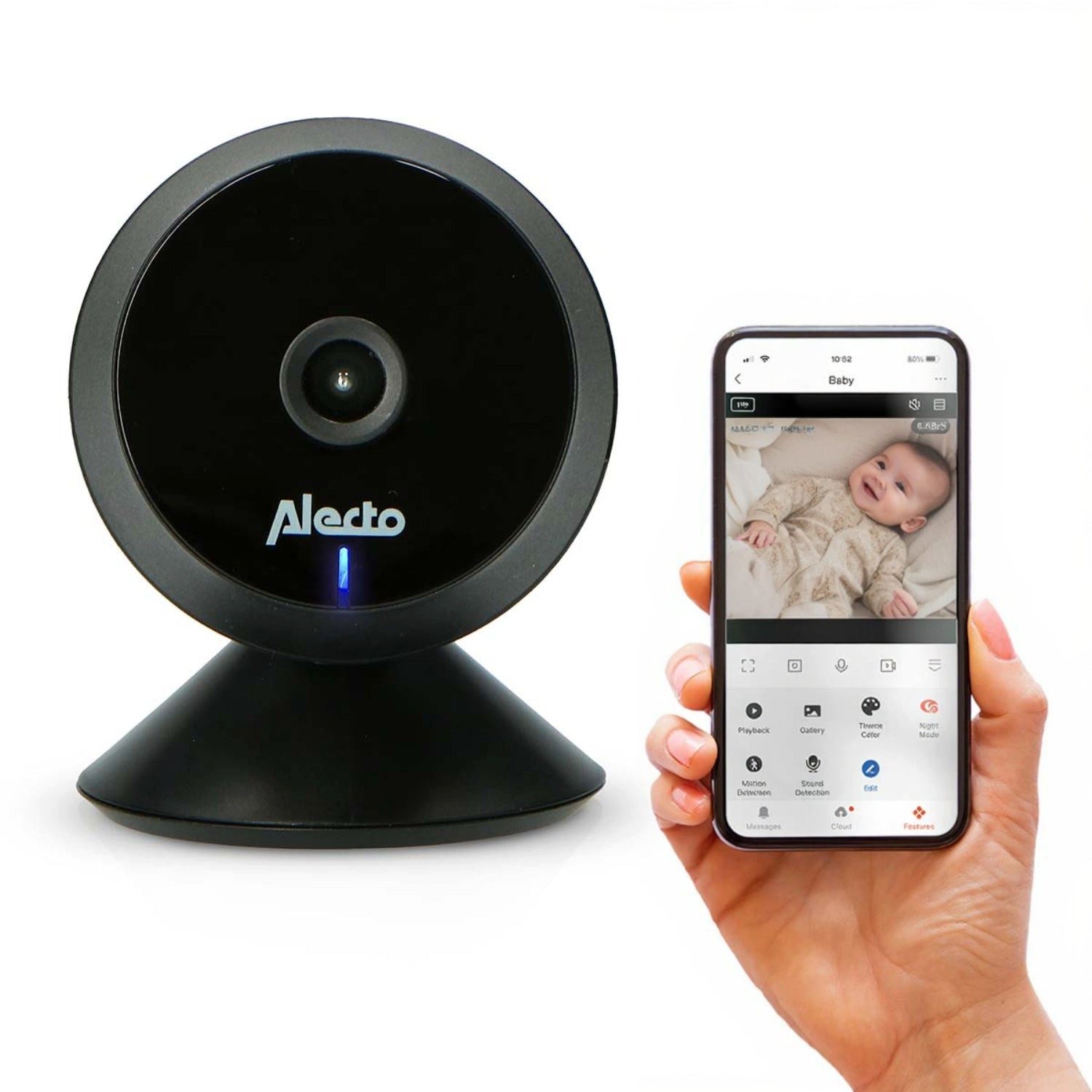 Alecto Video-Babyphone SMARTBABY5BK, 1-tlg., WLAN, HD-Kamera, Push-Benachrichtigungen, Smartphone-Kompatibilität