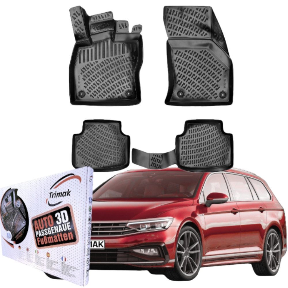 Trimak Passform-Fußmatten Oder Kofferraumwanne Oder Set kompatiel mit Volkswagen Passat, Volkswagen Passat B8 2015-2022 Gummimatten Auto TPE Allwetter