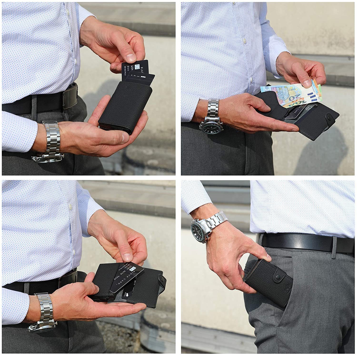 Solo Pelle Mini Geldbörse Slim Wallet Mondo ohne Münzfach [bis zu 13 Karten] [RFID-Schutz], echt Leder, Made in Europe, mit RFID Schutz