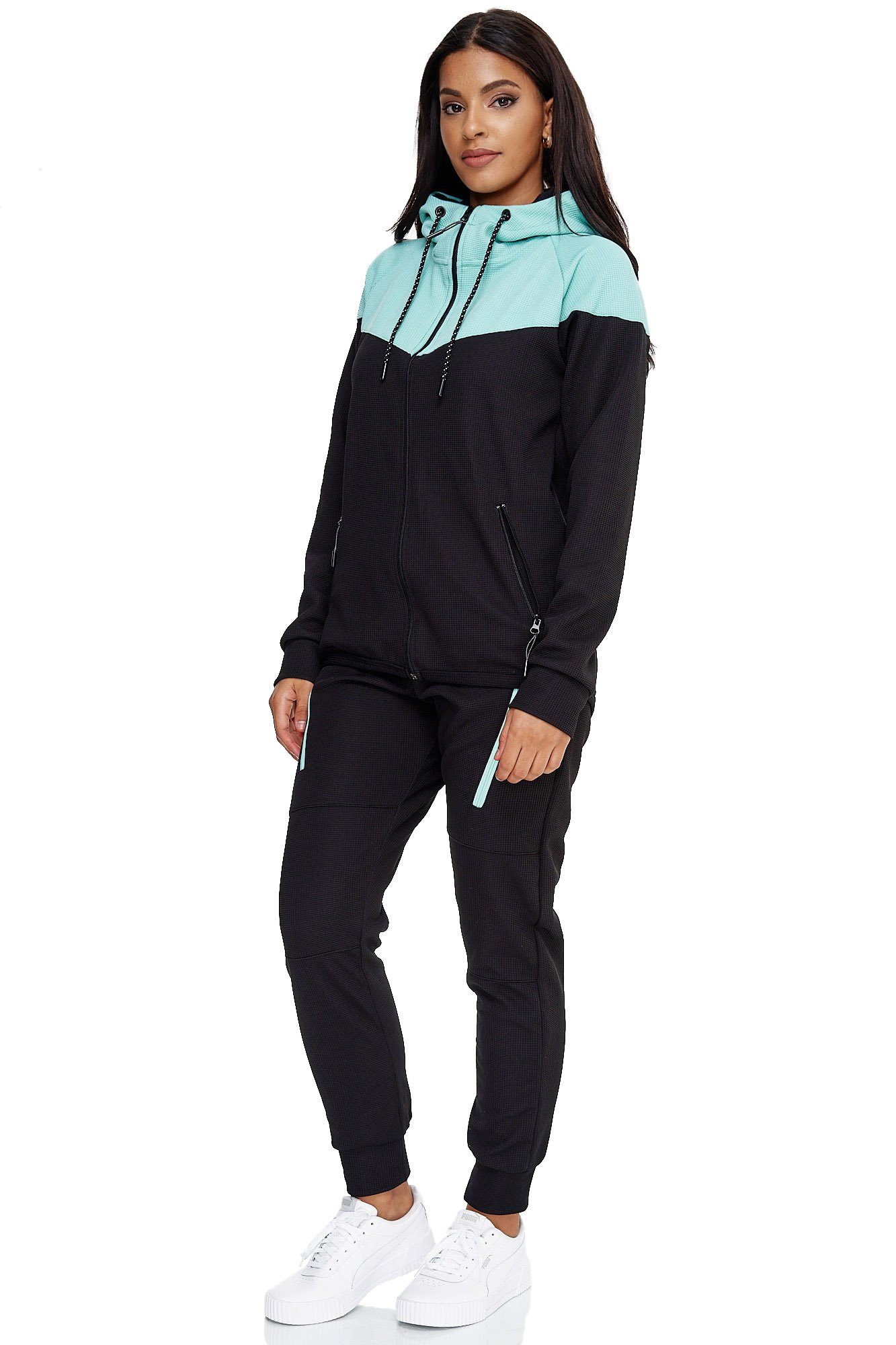 L.gonline Freizeitanzug Damen Jogginganzug, Freizeitanzug 984 (Kapuzenjacke mit Reißverschluss, Hose, 2-tlg), Fitness Freizeit Casual