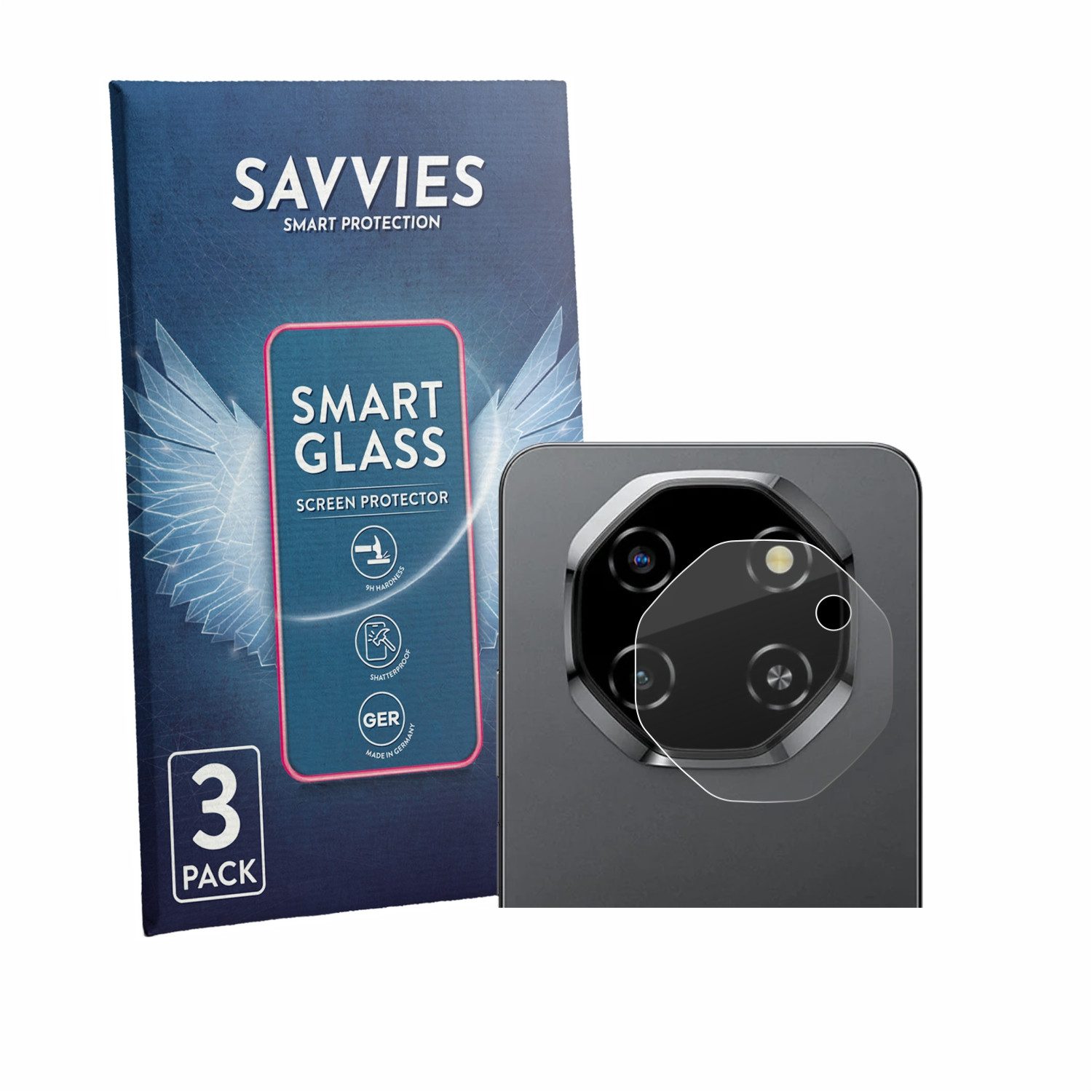 Savvies Displayschutzglas Schutzglas Panzer für Blackview Shark 6 5G (NUR Kameraschutz), 3 Stück, Schutzfolie Display Schutz Glas Folie klar